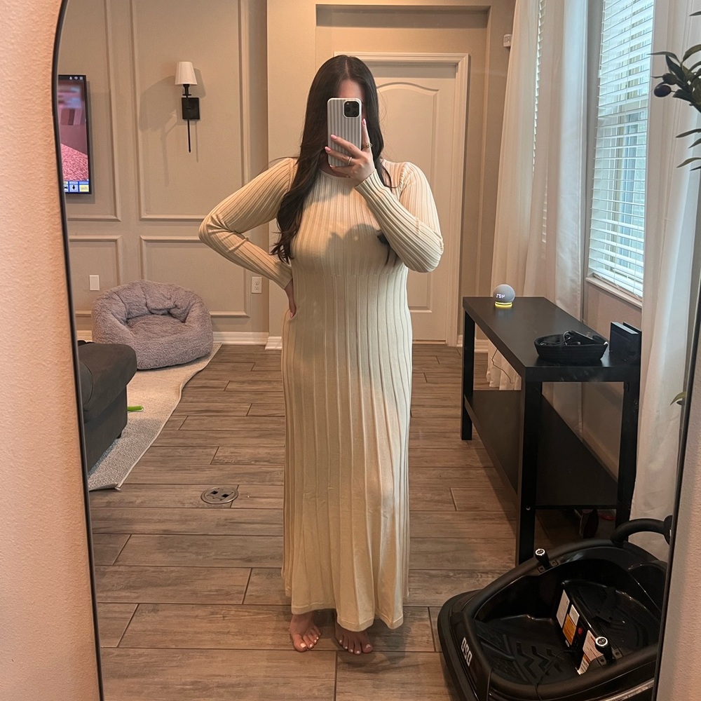 Petal & Pup Ribbed Cream Maxi Dress